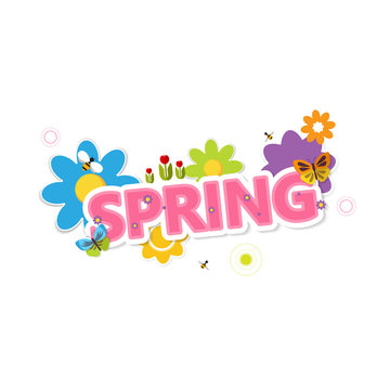 Abstract Creative Colorful Spring Lettering with Flowers. In Editable Vector Format.