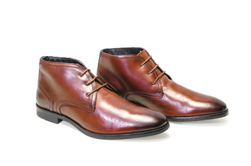 Borwn leather men shoes isolated on white background. Side view