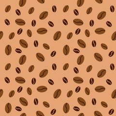 Seamless pattern with coffee beans over color background . Vector illustration background for cafe, bistro, restaurant, bars menu card. Food and drink abstract design