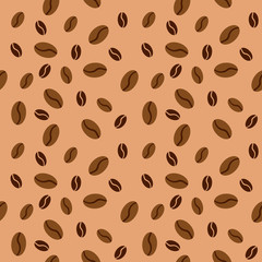 Seamless pattern with coffee beans over color background . Vector illustration background for cafe, bistro, restaurant, bars menu card. Food and drink abstract design