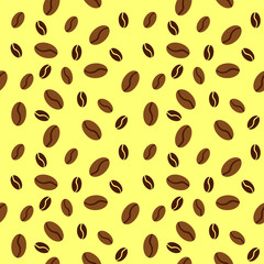 Seamless pattern with coffee beans over color background . Vector illustration background for cafe, bistro, restaurant, bars menu card. Food and drink abstract design