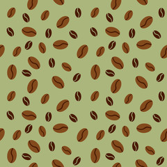 Fototapeta na wymiar Seamless pattern with coffee beans over color background . Vector illustration background for cafe, bistro, restaurant, bars menu card. Food and drink abstract design