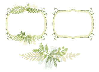 Green scrabble hand drawn branch border for invitation, wedding or greeting card design. Greenery plant hand drawn composition, leaves decoration vector.