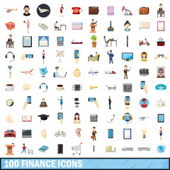 100 finance icons set, cartoon style