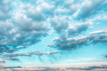 Naklejka premium Bright Blue, Orange And Yellow Colors Sunset Sky. Panorama Of Cl
