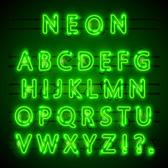 Neon font city. Neon green font eps. Lamp green font. Alphabet font. Vector illustration