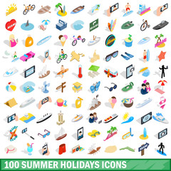 Obraz premium 100 summer holidays icons set, isometric 3d style
