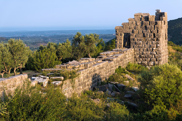 Fototapeta premium Part of the fortifications in the archaeological site of ancient Messene in Peloponnese, Greece