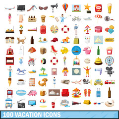 100 vacation icons set, cartoon style