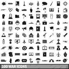 100 war icons set, simple style 