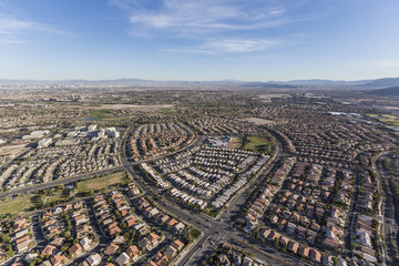 Aerial view of neighborhoods along Rampart Blvd in the Summerlin community of Las Vegas, Nevada.