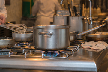 kitchen and busy chefs of hotel