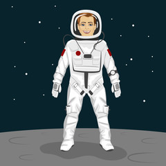 Young astronaut standing on the moon surface
