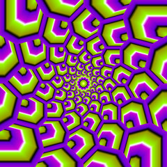 Green and purple background with flower in techno style. Spin illusion.