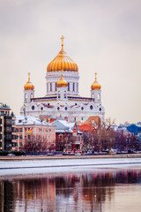 Fototapeta premium Cathedral of Christ the Savior in the winter. christian landmark in Russia