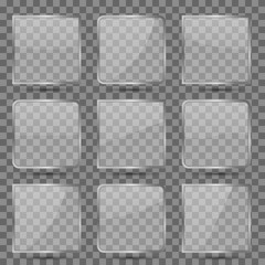 Glossy glass square vector buttons with reflection for mobile app