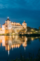 Belarus. Scenic View Of Mir Castle Complex In Bright Evening Ill