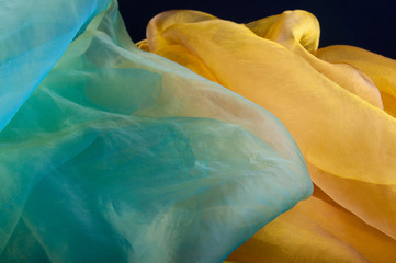 Combination of green and yellow transparent organza fabric