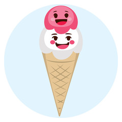 Cute strawberry and white ice cream character food friends