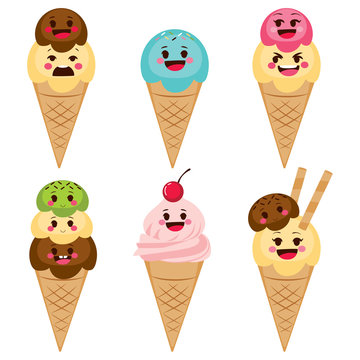 Cute set collection of different flavor ice cream