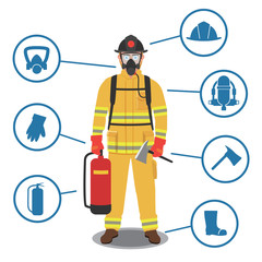 Firefighter gear, equipment and tools with fully protective suit