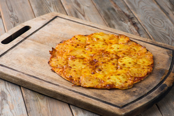 pepperoni pizza with rustic background