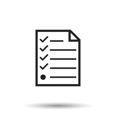 Сhecklist icon. Flat vector illustration. Document check sign symbol with shadow on white background.