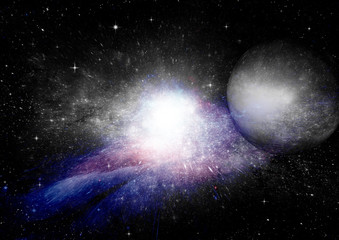 Obraz premium Gwiazdy, mgławica pyłu i gazu w dalekiej galaktyce