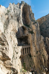 a hidden mountain train track seen along El Camino Del Rey, Spain