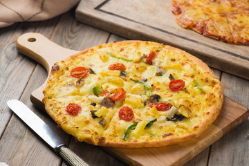 pizza with rustic background