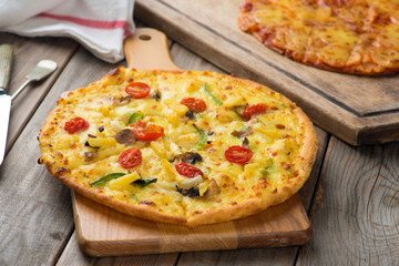 pizza with rustic background