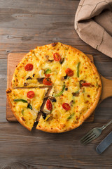 pizza flat lay top down view