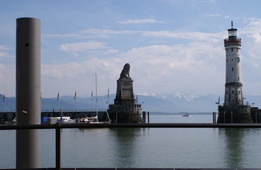 Lindau Hafen am Bodensee mit Blick auf Leuchtturm