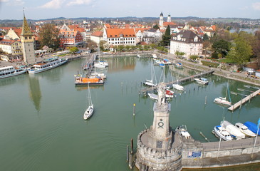 Lindau Hafen Blick aus dem Leuchtturm von oben
