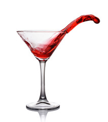 Splash in glass of a red alcoholic cocktail drink