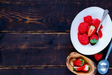 Homemade strawberry sorbet