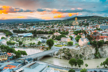 Obraz premium Evening View Of Tbilisi At Colorful Sunset. Georgia. Summer City