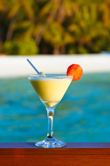 Fruit cocktail on Maldives beach