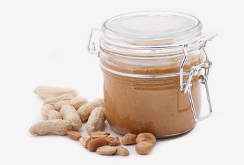 Homemade peanut butter in a glass jar