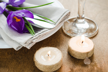 Obraz na płótnie Canvas Table Setting With Fresh Flower and Candles.