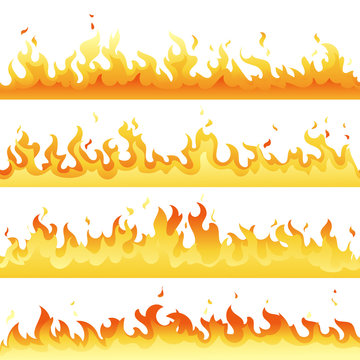 Fire Flame backdrop background set. Horizontal bonfire template for banner, web or brochure. Vector explosion decoration