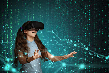 Young girl with virtual reality headset.