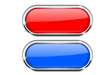 Red and blue oval buttons with metal frame