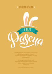 Happy Easter Spanish Calligraphy Greeting Card. Modern Brush Lettering. Joyful Wishes, Holiday Greetings. Pastel Background.