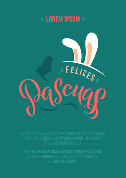 Happy Easter Spanish Calligraphy Greeting Card. Modern Brush Lettering. Joyful Wishes, Holiday Greetings. Pastel Background.