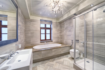Fototapeta na wymiar Russia, Moscow - modern designer renovation in a luxury building. Stylish bathroom interior