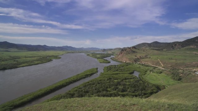View of the river Selenga. Selenga flows through the territory of Mongolia and Russia into Lake Baikal.