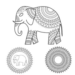 Fototapeta premium Elephant with hand drawn mandala. Oriental ornament for yoga poster, invitation, greeting card, coloring book.