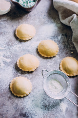 Italian Food Raw Ravioli with ricotta and spinach