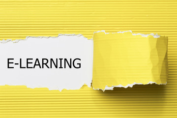e-learning message written under torn paper.